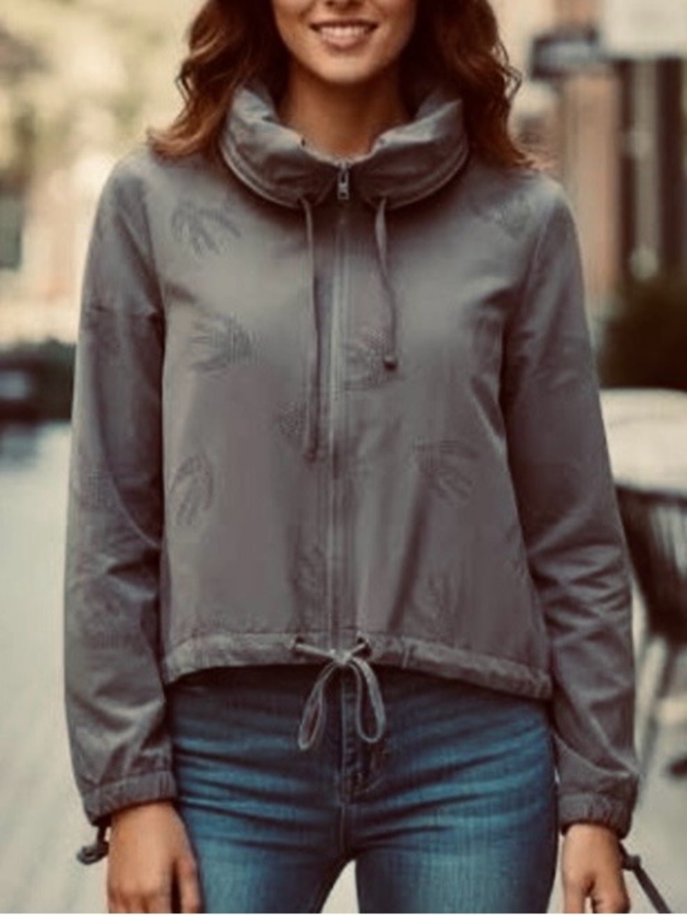 Nanette Lepore Women's Surry Hill Black Laser Cut Dot Bird Windbreaker Jacket